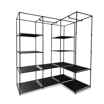 Relaxdays Eckkleiderschrank offen, Metall/Vlies, schwarz, 170x130x86cm (10051377)
