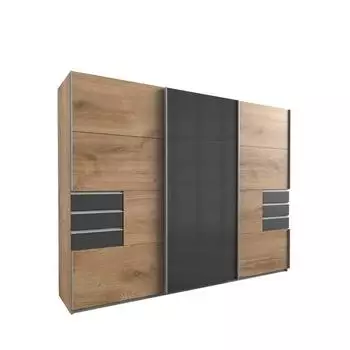 luma-home Schwebet&uuml;renschrank 3-t&uuml;rig 270x208x64cm Eiche Dekor, Glas grau (22611)