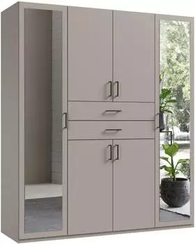 Wimex Diver Dreht&uuml;renschrank mit Spiegel 180 x 207 x 58 cm saharagrau Griffe schwarz