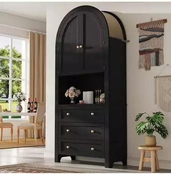 Stilvora Highboard Bogen-Design MDF, schwarz, 70&times;35&times;180cm (QTEYZHJJAQB9JJ5)