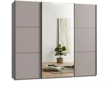 luma-home Schwebet&uuml;renschrank 3-t&uuml;rig 250x216x65cm sandgrau, Spiegelt&uuml;r (22014)