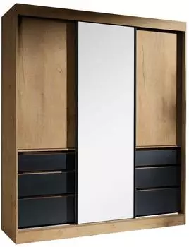 Mirjan24 Haiti 180 Schiebetürenschrank mit Spiegel, 6 Schubladen, 180x216x65cm