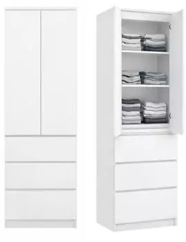 Home Collective Mehrzweckschrank 2-türig, 3 Einlegeböden, 3 Schubladen, 50x40x180,5cm, weiß