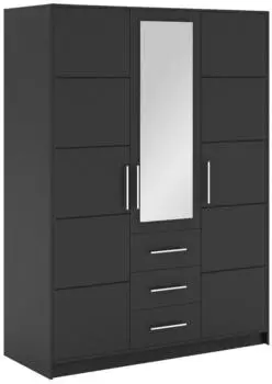 Masseno ELISE Drehtürenschrank 3-türig mit Spiegel, graphit, 147x200x57,5cm (800001500693)