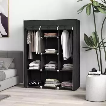 HomCom Faltschrank mit Kleiderstangen, 8 Ebenen, schwarz, 43x125x162,5cm