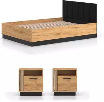 Feldmann-Wohnen Urso Schlafzimmer-Set 3-teilig, Gold Craft Eiche schwarz, 140x200cm