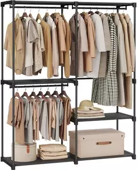 Songmics Kleiderschrank offen, 3 Hängefächer, Metall, schwarz, 138x182cm (RYG025B02)