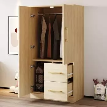 Stilvora Kinderkleiderschrank mit Kleiderst&auml;nder, 2 T&uuml;ren, 2 Schubladen, Holz, 70x40x135cm (KABM5URSGMIYUCGP)