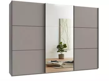 luma-home Schwebetürenschrank 3-türig 300cm sandgrau mit Spiegeltür (22020)