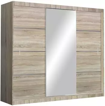 Masseno NASUS Schwebetürenschrank 250x215x61cm 3-türig mit Spiegel, Sonoma Eiche