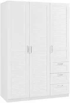 en.casa Finning Kleiderschrank 3-türig, 3 Schubladen, 176x120x52cm, weiß