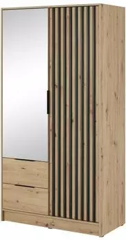 Bettso Nelly 2D Kleiderschrank mit Spiegel, schwarze Lamellenfronten, Eiche Artisan (2D / dąb artisan + lustro)