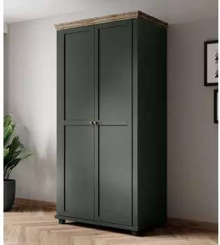 Lomado EPSOM-83 Kleiderschrank 2-türig, grün mit Lefkas Eiche, 108x216x62cm (24ZRJU18)