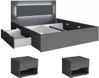 Feldmann-Wohnen Fino Schlafzimmer-Set 3-tlg. mit Nachtkonsolen 160x200cm graphit