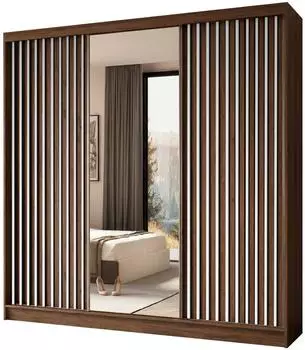 Masseno Lamello Schwebet&uuml;renschrank 3-t&uuml;rig mit Spiegel, nussbaumfarben, 240x216x61cm (800001865027)