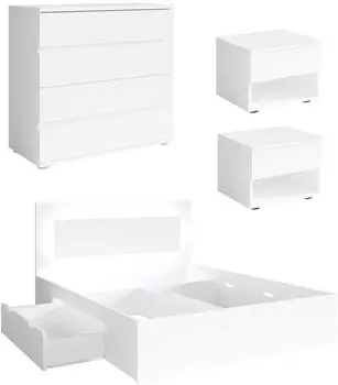 Feldmann-Wohnen Fino Schlafzimmer-Set 4-teilig, weiß, 140x200cm