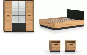 Feldmann-Wohnen Urso Schlafzimmer-Set 4-teilig, Gold Craft Eiche schwarz, 160x200cm, Metallrahmen