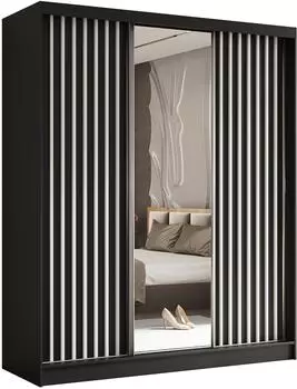 Masseno Lamello Schwebet&uuml;renschrank 3-t&uuml;rig mit Spiegel, schwarz, 180x216x61cm (800001327180)