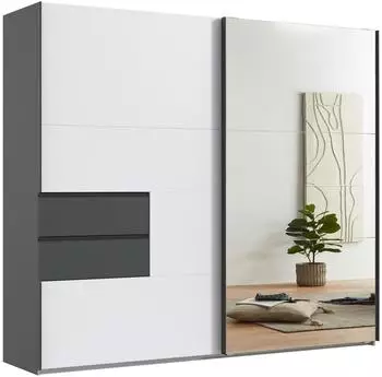 luma-home Schwebetürenschrank 2-türig 250x216x65cm, Grafit/Weiß/Spiegel (22050)