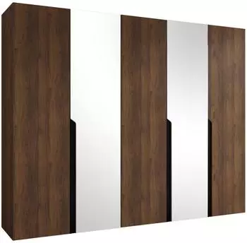 Mirjan24 Mila II 250 Dreht&uuml;renschrank 5-t&uuml;rig mit Spiegel, Nuss Warmia/Schwarz (800001816819)