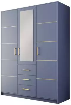 Masseno Elise Dreht&uuml;renschrank 3-t&uuml;rig mit Spiegel, blau, 147x200x57,5cm