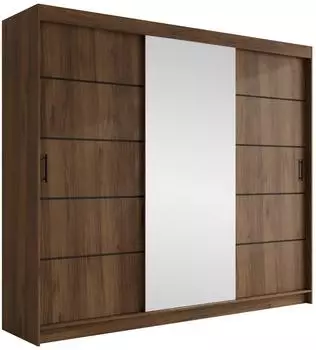Mirjan24 Infinity III Schiebetürenschrank mit Spiegel, Nussbaum, 250x200x58cm