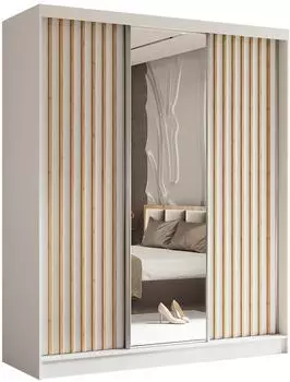 Masseno Lamello Schwebet&uuml;renschrank 3-t&uuml;rig mit Spiegel, wei&szlig;, 180x216x61cm (800001327197)