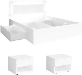 Feldmann-Wohnen Fino Schlafzimmer-Set 3-tlg. mit 2 Nachtkonsolen, 140x200cm, weiß