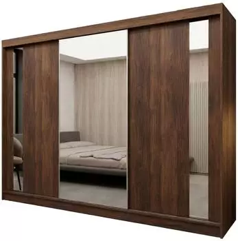 Masseno Grazia Schwebet&uuml;renschrank 3-t&uuml;rig mit Spiegel, nussbaumfarben, 240x216x61cm (800001865011)