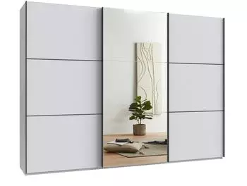 luma-home Schwebetürenschrank 3-türig 300x216x65cm weiß/Spiegel (22019)