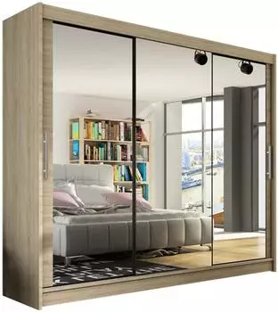 Mirjan24 Aston III Kleiderschrank mit Schiebet&uuml;ren und Spiegel, 250x215x58cm, Sonoma Eiche (800000554065)