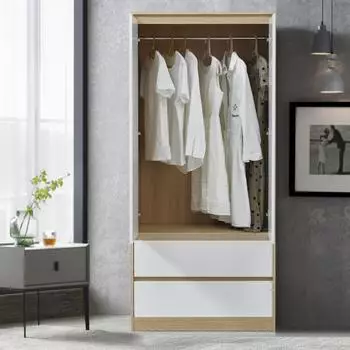 en.casa Bastheim Kleiderschrank 2 T&uuml;ren, 2 Schubladen, Eicheoptik/wei&szlig;, 176x80x52cm