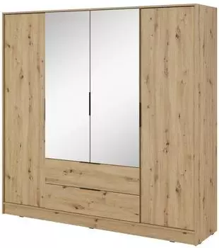 Bettso LYKE Dreht&uuml;renschrank mit Spiegel, Eiche Artisan, 206x200x51cm