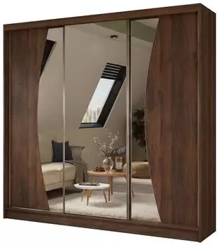 Masseno VOCE Schwebet&uuml;renschrank 3-t&uuml;rig mit Spiegel, nussbaumfarben, 240x216x61cm (800001865207)
