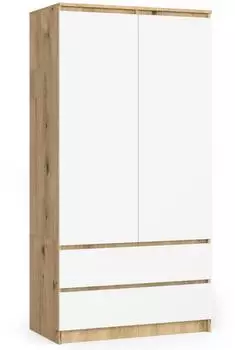 Akord Furniture Factory S90 Kleiderschrank 2 T&uuml;ren, 2 Schubladen, Eiche Artisan/wei&szlig; (2345)