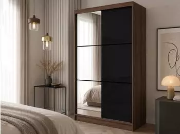Beautysofa Viva II Kleiderschrank Schiebet&uuml;ren Lacobel-Glas, Walnuss, 120x216x61cm