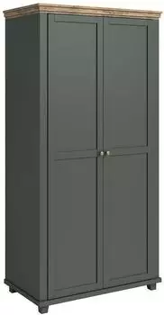 OXM Martin Kleiderschrank 2 T&uuml;ren, gr&uuml;n und Holzoptik, 108,1x216,1x61,7cm
