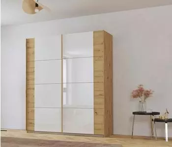 Rauch Artemis Schwebet&uuml;renschrank mit Glast&uuml;ren, Eiche Artisan/wei&szlig;, 181x210x62cm (000380117920)