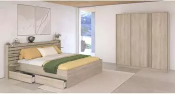 Parisot Escale 24 Schlafzimmer-Set mit Stauraumbett 160x200cm, Japanische Eiche