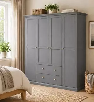 Home Affaire Paris Kleiderschrank Landhausstil 4 T&uuml;ren, matt grau, 180x200x65cm