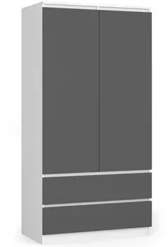 Akord Furniture Factory S90 Kleiderschrank 2 T&uuml;ren, 2 Schubladen, wei&szlig;/graphitgrau (2283)