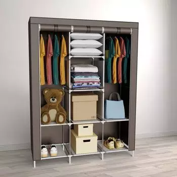 Coemo Faltbarer Stoffschrank 130x45x175cm, braun, 2 Kleiderstangen
