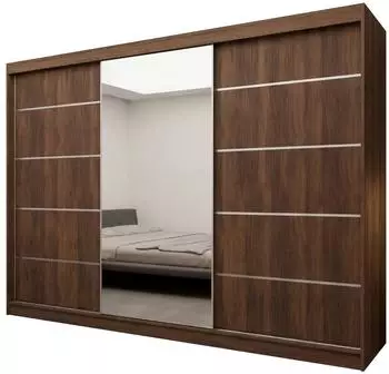 Masseno Mirella Schwebet&uuml;renschrank 3-t&uuml;rig mit Spiegel, nussbaum, 240x216x61cm (800001865497)