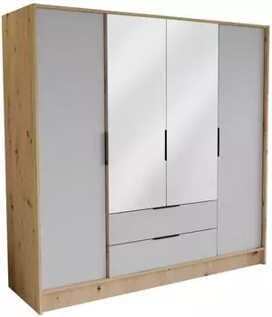 Masseno Cava Dreht&uuml;renschrank 4-t&uuml;rig mit Spiegel, Eiche Artisan, 200x200x51cm (800001865325)