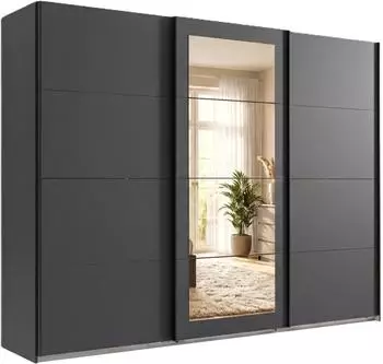 luma-home Schwebet&uuml;renschrank 3-t&uuml;rig, 270x208x64cm, Grafit, Spiegel, Griffe schwarz (22630)