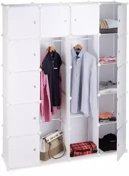 Relaxdays Kleiderschrank Stecksystem 14 F&auml;cher, 145x180x36,5cm, wei&szlig;