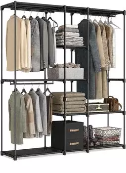Relaxdays Offener Kleiderschrank, Metall/Kunststoff, schwarz, 182x182x43cm