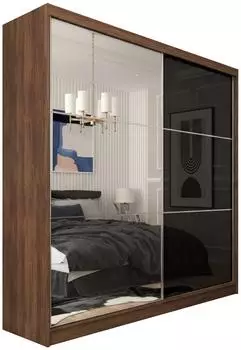 Masseno Vitale Schwebet&uuml;renschrank 2-t&uuml;rig mit Spiegel, nussbaumfarben, 200x216x61cm (800001865021)
