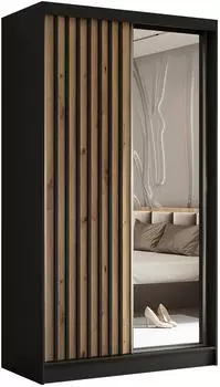 Masseno Lamello Schwebet&uuml;renschrank 2-t&uuml;rig mit Spiegel, schwarz, 120x216x61cm (800001327189)