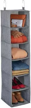 Relaxdays H&auml;ngeregal f&uuml;r Kleiderschrank, 6 F&auml;cher, Stoff, 131x30x30cm, grau (10048061)